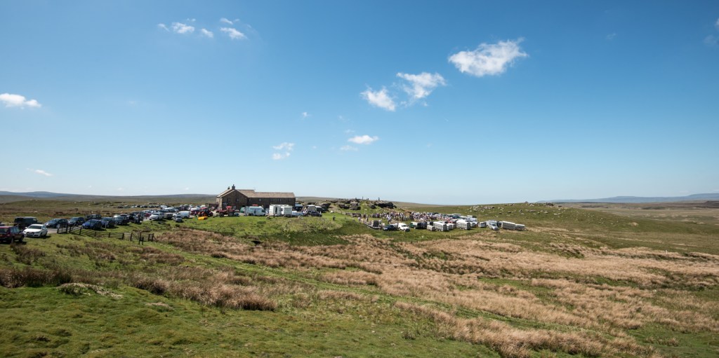 View of the show ground and the famous Tan Hill pub, Englands highest hostelry.